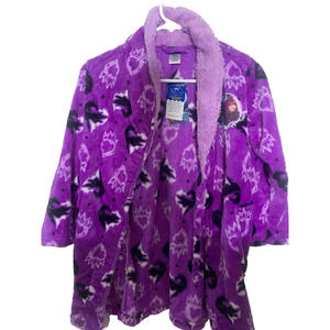 Descendants Girl's Plush Fleece Robe, Faux Sherpa Purple Bathrobe, 8